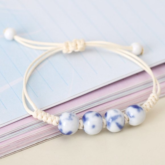 Ceramic Bead Charm Bracelet BOHO Bolo Cord - Picture 3 of 5